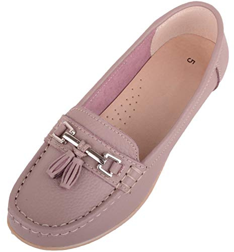 Damen Schlupfschuhe Leder Loafer/Deck/Bootsschuhe/Sandalen, Pink - Dusky Rose - Größe: 39 EU
