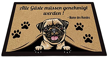 BAGEYOU Benutzerdefinierte Fußmatte mit Meinem Liebeshund Mops Alle Gäste müssen genehmigt Werden Bodenmatte 60 x 40 cm
