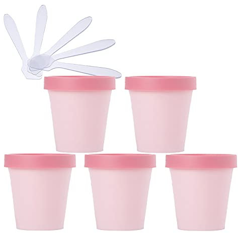 TIANZD 5 Pièces Pot Cosmétique en Plastique Rose de 200 ml avec Couvercle, Bol de Masque Pots de crème de vides contenant 200 g Pour des Produits Cosmétiques Boue de Masque avec Spatules