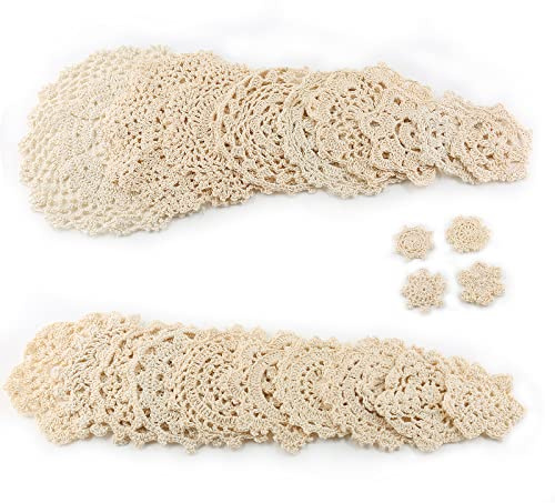 Jiozermi 24 Pcs Hand Crochet Lace Doilies, Beige