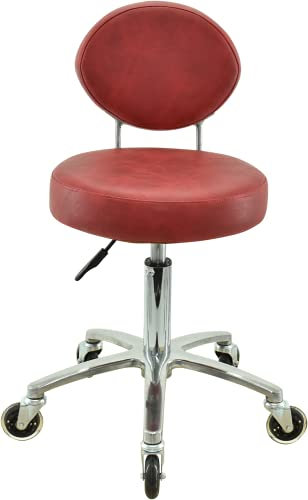 VAKON SALON - Premium Rollhocker Rot mit ovaler Lehne höhenverstellbar von 50 bis 65 cm - Rundsitz- Drehhocker Arbeitshocker Praxishocker