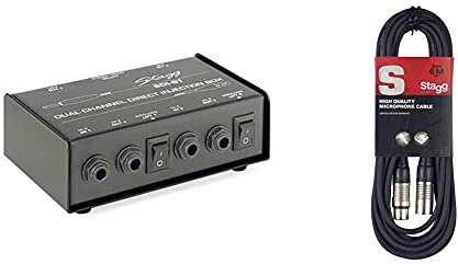 Stagg 2 Channel Passive DI Box With Mono / Stereo Switch SDI-ST & SMC6 6 metre standard microphone cable