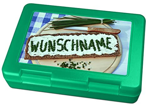 printplanet® Brotdose mit Wunschnamen personalisieren - Motiv Brot - Farbvariante Grün