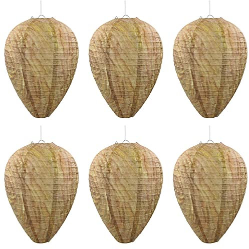 Wasp Nest Decoy,6 Pack Artificial Hanging Wasps Hornets Repellent Nests Brown Fake Imitation Wasp Nests for Home and Garden Outdoors
