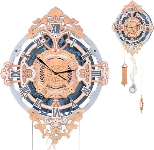 ROBOTIME Puzzle 3D en Bois Horloge Murale, Kits de Modèles pour Adultes à Construire, Kits de Construction de Modèles Mécaniques, Belle Décoration de Maison