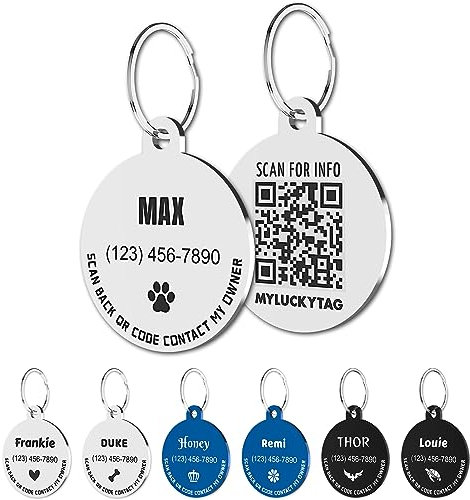 MYLUCKYTAG Personalisierte Haustier ID Tags Hundemarken - QR Code ID Tags - Haustier Online Profil - Senden Sie Haustier Standort Alert E-Mail beim Scannen