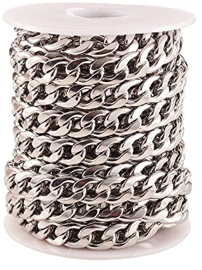 Ipotkitt Ungeschweißte kubanische Gliederketten aus 304 Edelstahl, klobige Panzerketten mit Spule für Armbänder, Halsketten, Schmuckherstellung, 10 x 3 mm