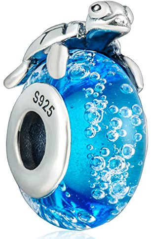 Meer Schildkröte Charms auf blaue Murano glas Bead, fits Pandora Hawaii Ozean Strand Armband, 925 Sterling Silber Charm, Geschenk für Beach/Weihnachts