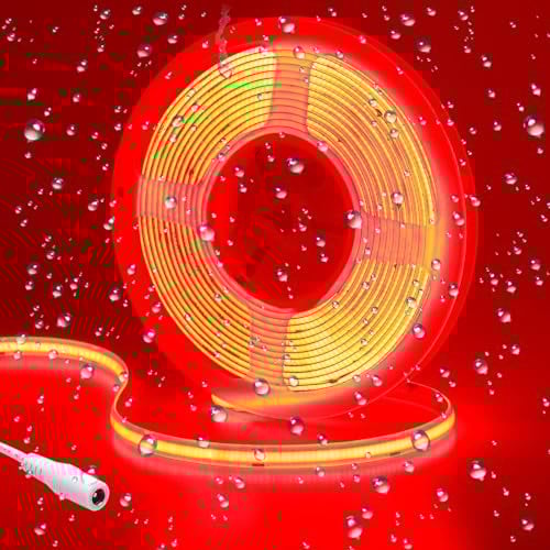 GOMING 24V COB LED Strip Rot LED Streifen 5M IP65 Wasserdicht 2400LEDs Hohe Helligkeit LED Band Selbstklebend für Garten Hinterhof Korridor Treppe Dekoration(Netzteil nicht Enthalten)
