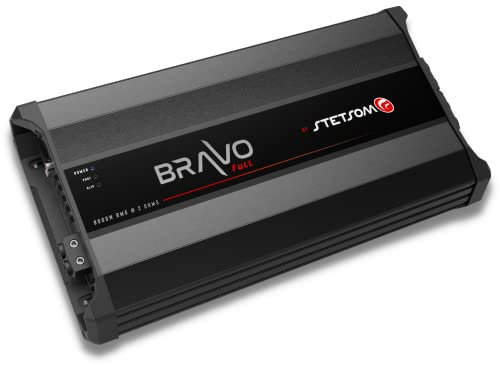 Stetsom Bravo Full 8000 2 Ohms Mono Car Amplifier, 8000.1 8K Watts RMS, 2Ω Stable Car Audio, HD Sound Quality, Crossover & Bass Boost, Car Stereo Speaker Subwoofer MD, Smart Coolers
