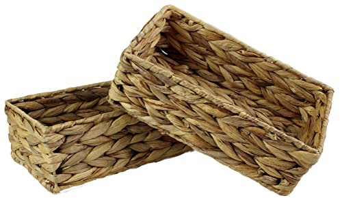 Pop-it-in-a-pelican Rectangular Water Hyacinth Small baskets storage Natural colour wicker basket shelves open Decorative gift box bathroom mini tray makeup Kitchen organiser (Small 24cm, 2x Basket)