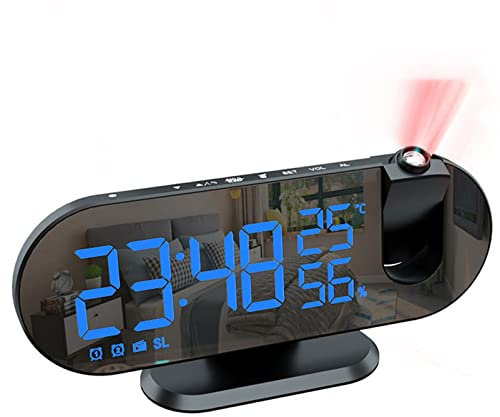 SHENUZ Sveglia con Proiettore, Sveglia Digitale da Comodino con Proiettore, Radiosveglia Rotazione di 180°Orologi a Proiezione, Porta di Ricarica USB,Blue