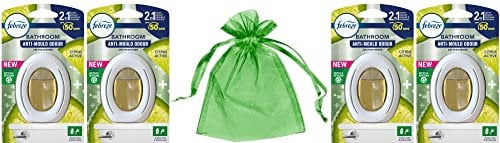 Febreze Bathroom Anti-Mould Odour Air Freshener, Citrus Active Scent, 4Pk x 7.5ml + Our Gift for You: Organza Bag Size: 9 x 7 x 0.1cm