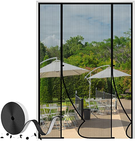 fowong VP - Zanzariera con magneti per porta del balcone, 170 x 240 cm, per mantenere al sicuro i gatti, magneti molto potenti per la porta scorrevole, due aperture, colore nero