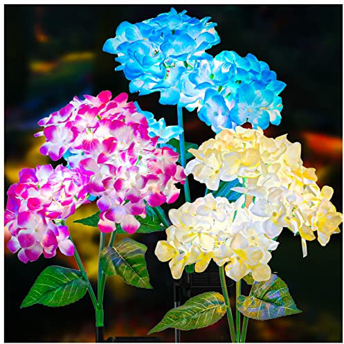 DooYard Solar Garden Lights - 3 Pack Solar Lights Outdoor, Colorful Lights,Hydrangea Flower Lights for Yard Decor, Garden Decoration, Two Lightning Modes & Enlarged Solar Panel