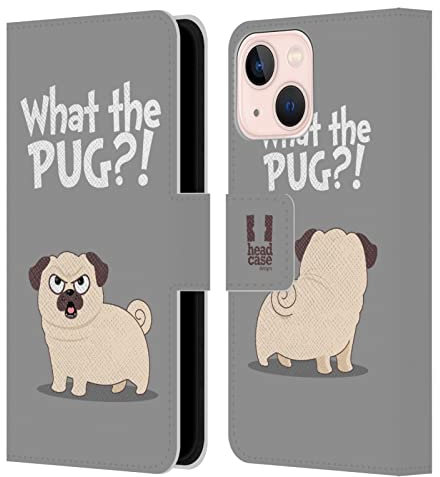 Head Case Designs ¿Qué Gris? Piper El Doguillo Carcasa de Cuero Tipo Libro Compatible con Apple iPhone 13 Mini