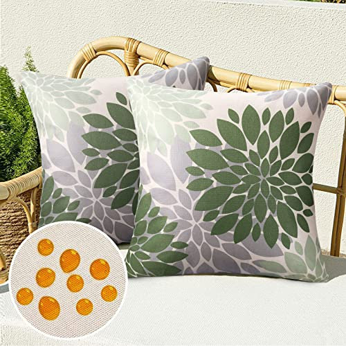 Kissenbezug Grün Füllung Sofakissen Bezug 2er Set Dekokissen Kissenbezüge Dahlie Abstrakt Outdoor Couchkissen Zierkissenbezüge Leinen für Schlafzimmer, Sofa, Stuhl, Bett, Garten 45 x 45 cm