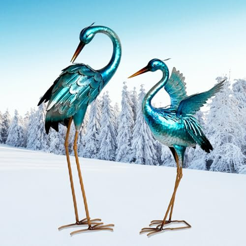 Garden Crane Statues Metal Heron Yard Art Sculptures