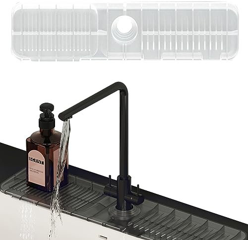 Jastown Silicone Kitchen Sink Splash Guard | 45x14cm Faucet Mat for 3.5-6cm Faucets | Drip Catcher Tray for Kitchen and Bathroom | Waterproof Faucet Draining Pad | Drying Faucet Pad (transparent)