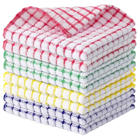 Kitinjoy Cotton 8 Pack Terry Kitchen Dish Cloths, 12 x 12 Inches Super Soft and Absorbent Dish Rags, Quick Drying Dish Towels for Washing Dishes, Mixed Color