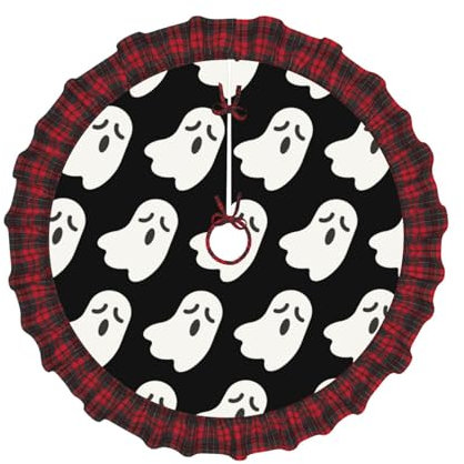 Gonna per albero di Natale a quadri con fantasma bianco, 91 cm, adatta per feste, base decorativa per albero di Natale