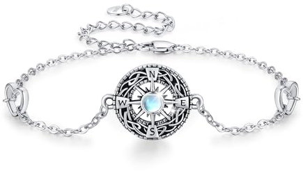 REDSUN Kompass Armband 925 Sterling Silber Keltischer Mondstein Kompass Armband Graduation Talisman Reise Armband Inspirational Graduation Schmuck Geschenke für Frauen Mädchen
