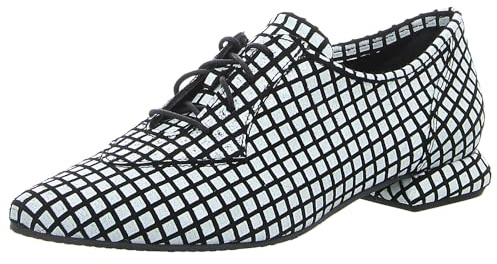 Simen Damen Schnürschuh aus Echtleder in schwarz/Weiß mit Muster. weiß/schwarz