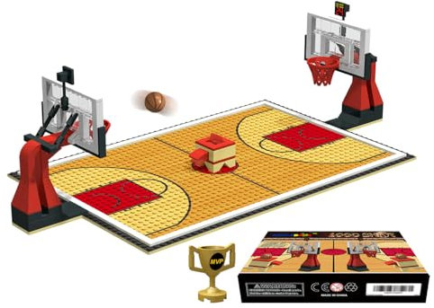 Nicolababe Baustein Bildungsspielzeug - Basketballplatz Grundplatten und Sätze von 2 Basketballständer Bausteine für Basketballspiel - Kompatibel mit Allen großen Marken (Basketball Playset/Rot)
