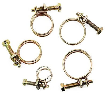 Jubiläumsschellen,Verstellbare Schlauchschelle aus 50 Pieces Double Wire Hose Clips, 304 Stainless Steel Adjustable Double Wire Hose Clips, 5 Sizes Gold Pipe Clip Assortment Kit
