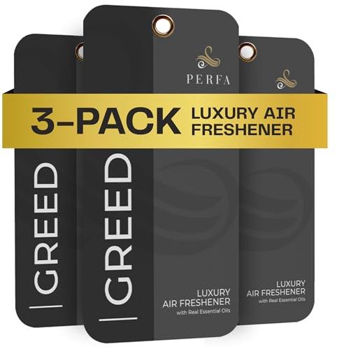 Card Car Air Freshener for Men - Greed Inspired Perfume Scent by Perfa | Luxury Fragrance - Neutralizes Lingering Smells - Odour Eliminating Technology - Perfect for Any Vehicle - Pack of 3