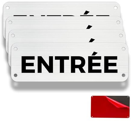 FloraVigo Panneau indicateur, 4 panneaux de sécurité, 15×5 cm, intérieur/extérieur, panneau en aluminium, panneaux d'avertissement, avec autocollants (Entrée)