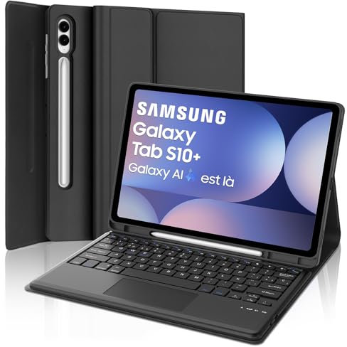Funda con Teclado para Samsung Galaxy Tab S10 Plus/S9/S9FE Plus 2024, Bluetooth Desmontable con Touchpad, España Ñ, 12.4 Pulgadas, Negro