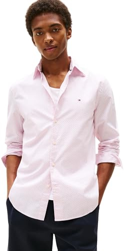 Tommy Hilfiger Herren Hemd Flex Poplin Mini Print Regular Fit, Rosa (Pink Lily), S