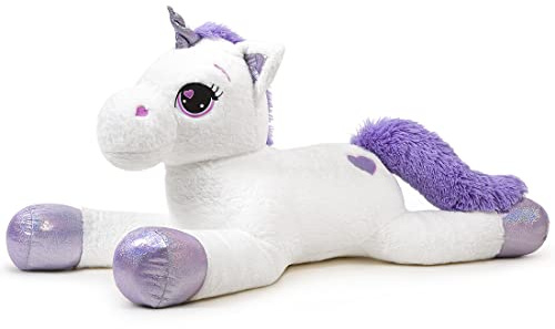 Sausudols Riesen Einhorn Plüschtier für Mädchen - 60 cm Großes Kuscheltier Hochwertiges Stofftier, Geschenk für Geburtstag, Weihnachten & Valentinstag Creme Weiß