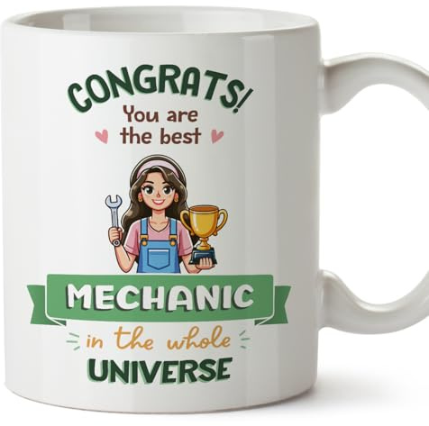MUGFFINS Mechanic Woman Mug - in English - Best in Universe Trophy - Funny Gift for Colleagues - Ceramic 11oz Mug