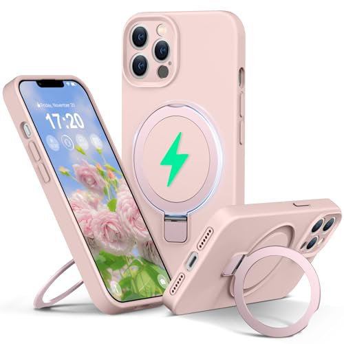 PuyaTeya Liquid Silicone Hülle für iPhone 11 pro MAX mit Magnetisch Ring Ständer, Upgraded Kameraschutz Mil-Grade Drop Shockproof Anti-Scratch Microfiber Lining Silikon hülle(Rosa)