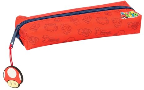 SUPER MARIO TRICK – Rectangular Children's Pencil Case, Children's Pencil Case, Ideal for Children of School Age, Comfortable and Versatile, Quality and Resistance, 22 x 7 x 40 cm, Dark Blue/Red, M,