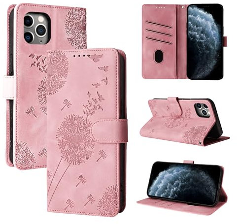 Rostsant Handyhülle für iPhone 11 Pro Löwenzahn PU Leder iPhone 11 Pro Flip Case Brieftasche Tasche Hülle Magnetisch Handyhülle für iPhone 11 Pro Roségold