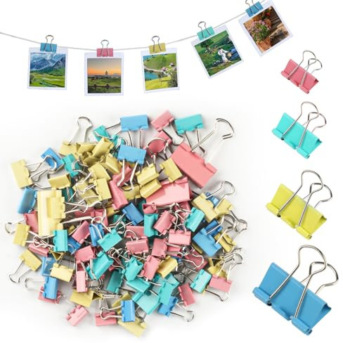125 Pcs à Double Clip, Pinces à documents, 15/19/25/32mm Pinces Pliantes en Métal, pour emballages alimentaires, mini pinces à photo, petites pinces à papier