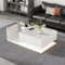 Physport Hochglanz-weißer Couchtisch 100x50x32 cm - mit Glasplatte und Schubladen, Kratzfest, mit 1 Schublade, mit LED-Beleuchtung, moderner Stil