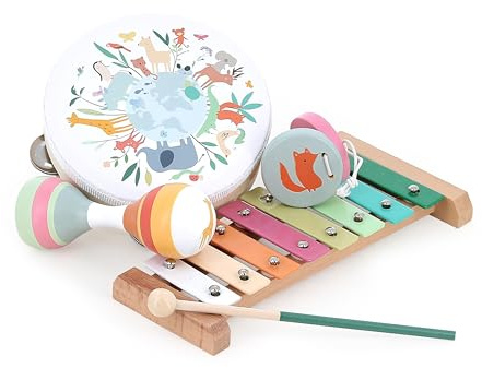 Musikset Tiere der Welt Sarah Betz für Kinder ab 3 Jahren | Mehrere Instrumente vereint -bunte Tierillustrationen -fördert musikalische Früherziehung und Kreativität -Geschenkidee
