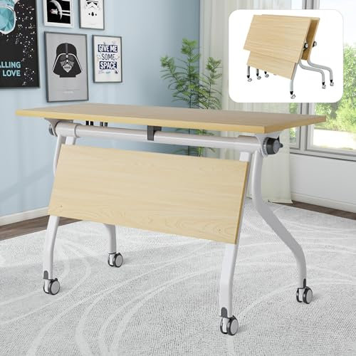 Junpllvic 2-teiliges klappbares Konferenztisch-Set, moderner rechteckiger Seminartisch mit Rädern, 55,1L x 23,6B x 29,5H
