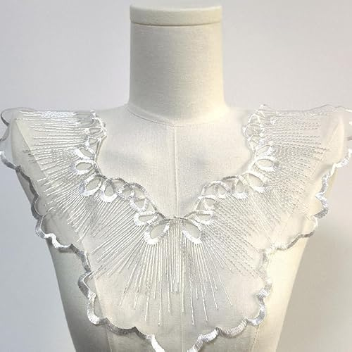 YKAFADE Spitzenkragen Einsatzkragen Kragen Verzieren- Kleid Applique Spitze Stoff Bestickte Spitze Kragen Applikation Blumenstickerei Patch für DIY Ausschnitt Hochzeit Brautkleid Nähen-Weiß