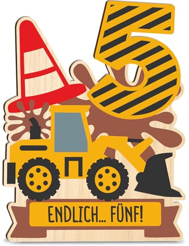Geschenk Junge 5 Jahre - Bagger Holzkarte - Geburtstagskarte - Geschenk für 5 Jährigen Jungen, Geschenk Junge 5 Jahre Geburtstag, 5 Jähriger Junge Geschenk, Geschenk Kind 5 Jahre Junge