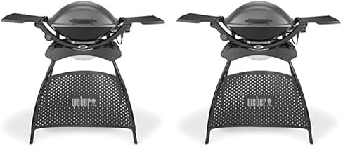 Weber Q2400 Elekrogrill mit Stand + Seitentischen, 54 x 39cm Grillfäche, portable, 2-geteilter porzellanemaillierter Guss-Grillrost, Aluminiumguss Deckel & Gehäuse - Dark Grey (55020879)