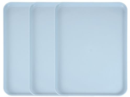 sourcing map 3Pcs Plastic Serving Trays, 15 x 10.6 Inch Rectangle Food Trays Serving Cafeteria for Kitchen Restaurant Coffee Fruit Burger Lunch Dessert, Light Blue