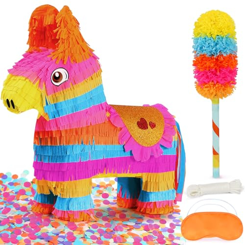 Mexican Donkey Pinata for Cinco De Mayo - Large Multi-Colored Fiesta Party Decorations - Traditional Paper Mache Candy Holder, Festive Centerpiece for Taco Bars & Mexican Themed Events