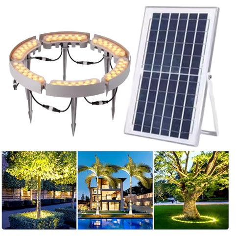 FBJAMZ Solar Lights Outdoor, LED Yard Lighting Uplight Landscape Spotlights, Ring Tree Light, Landscape Spotlights
