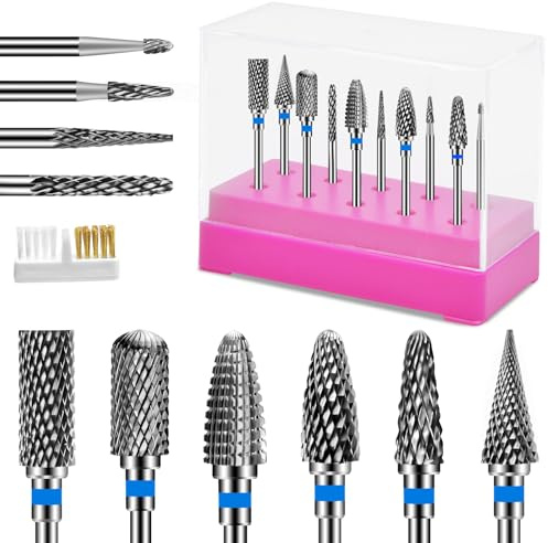 CGBE 10 Stück Nagelfräser Aufsätze für Maniküre Pediküre, Zufälliger Stil | 3/32 Zoll Nagelfräser Bits mit Nagelbohrer Halter Entfernen Gel Acryl Nagelhaut, Professioneller Fräser Bits