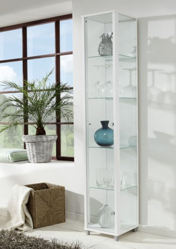 K-Möbel VR-Wohnwelten Glasvitrine (172x32x33cm) in Weiss mit 4 Glasböden - Modellauto Vitrine - Vitrinenschrank Weiss - Sammlervitrine - Wohnzimmerschrank Regal Wand Schrank